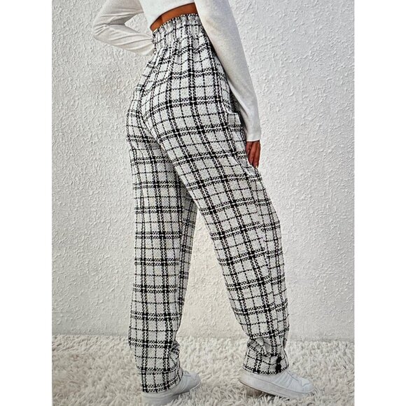 SHEIN High Waist Plaid Textured Pull On Pants S - Picture 2 of 6